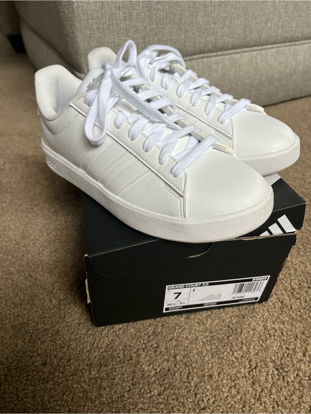 adidas Women’s Grand Court All-White Leather Sneakers